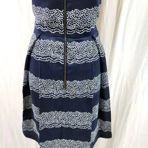 JULIAN TAYLOR Women's Mixed Fabric Pleated Striped Tea Dress Size 12 Navy Blue - Picture 16 of 16